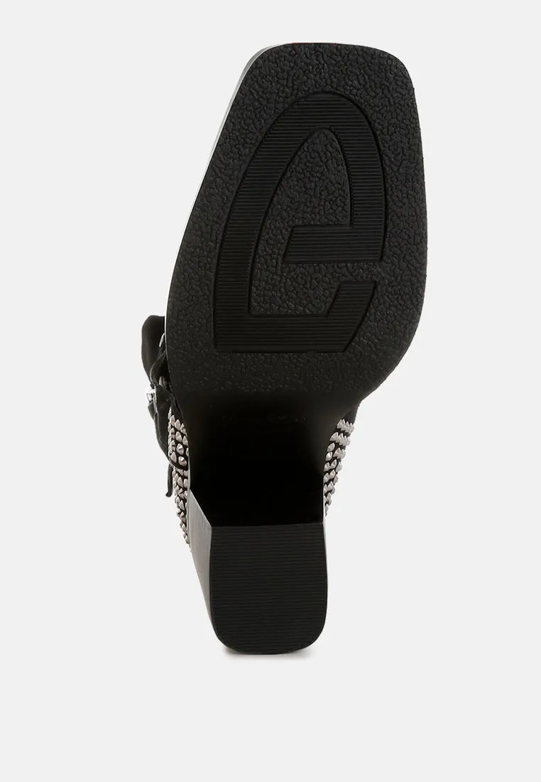 Babbon Studded Harness Detail Ankle Boots