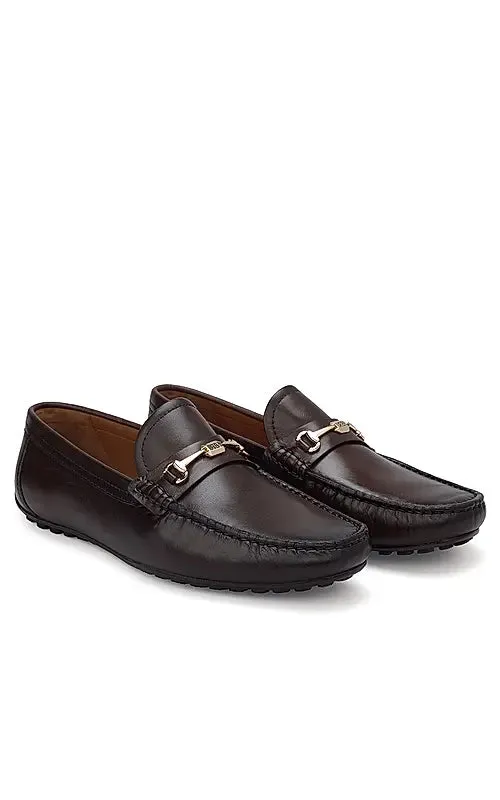 Brown Leather Moccasins With Logo Buckle