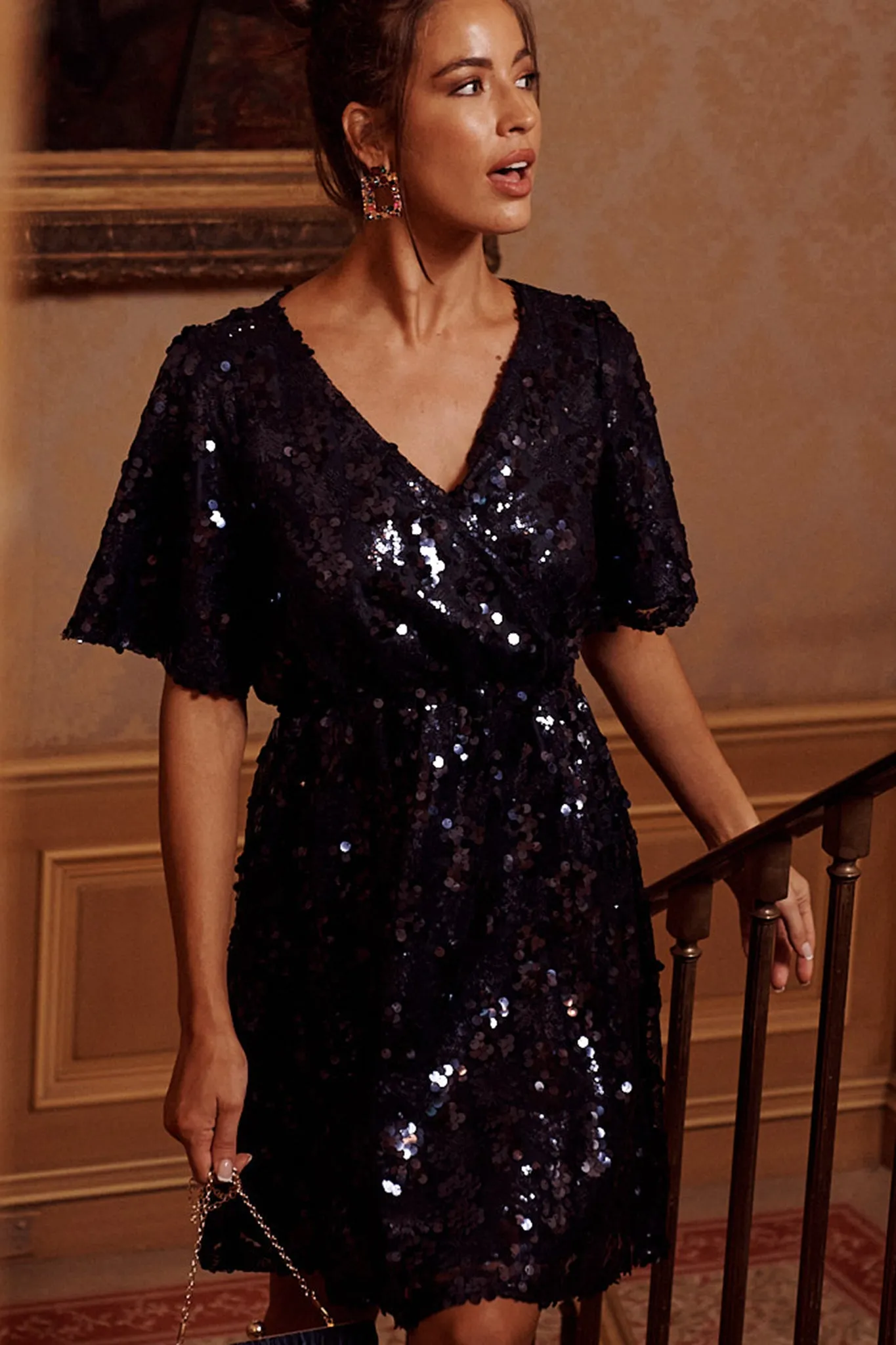 Chandelier Sequin Dress In Navy