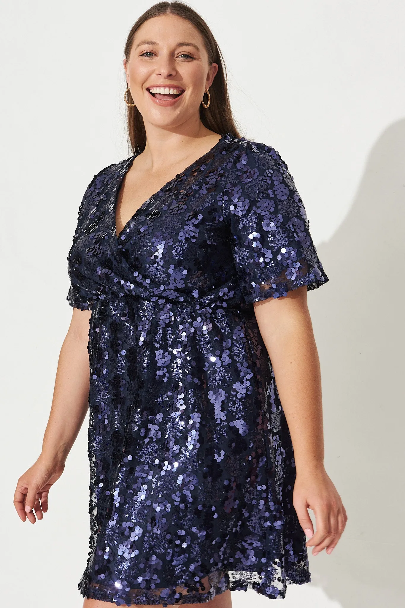 Chandelier Sequin Dress In Navy