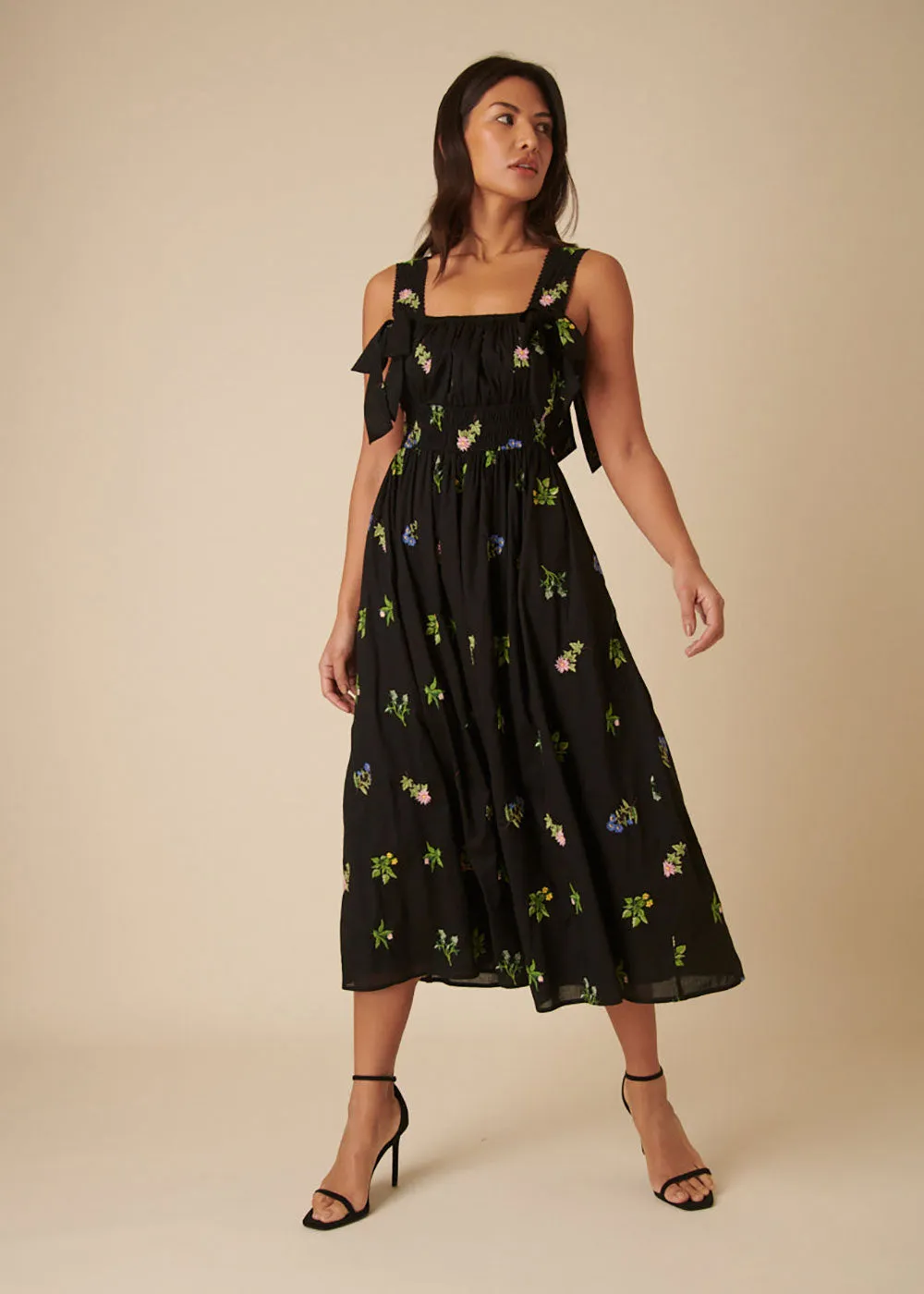 Dallas Midi Dress - Black Floral