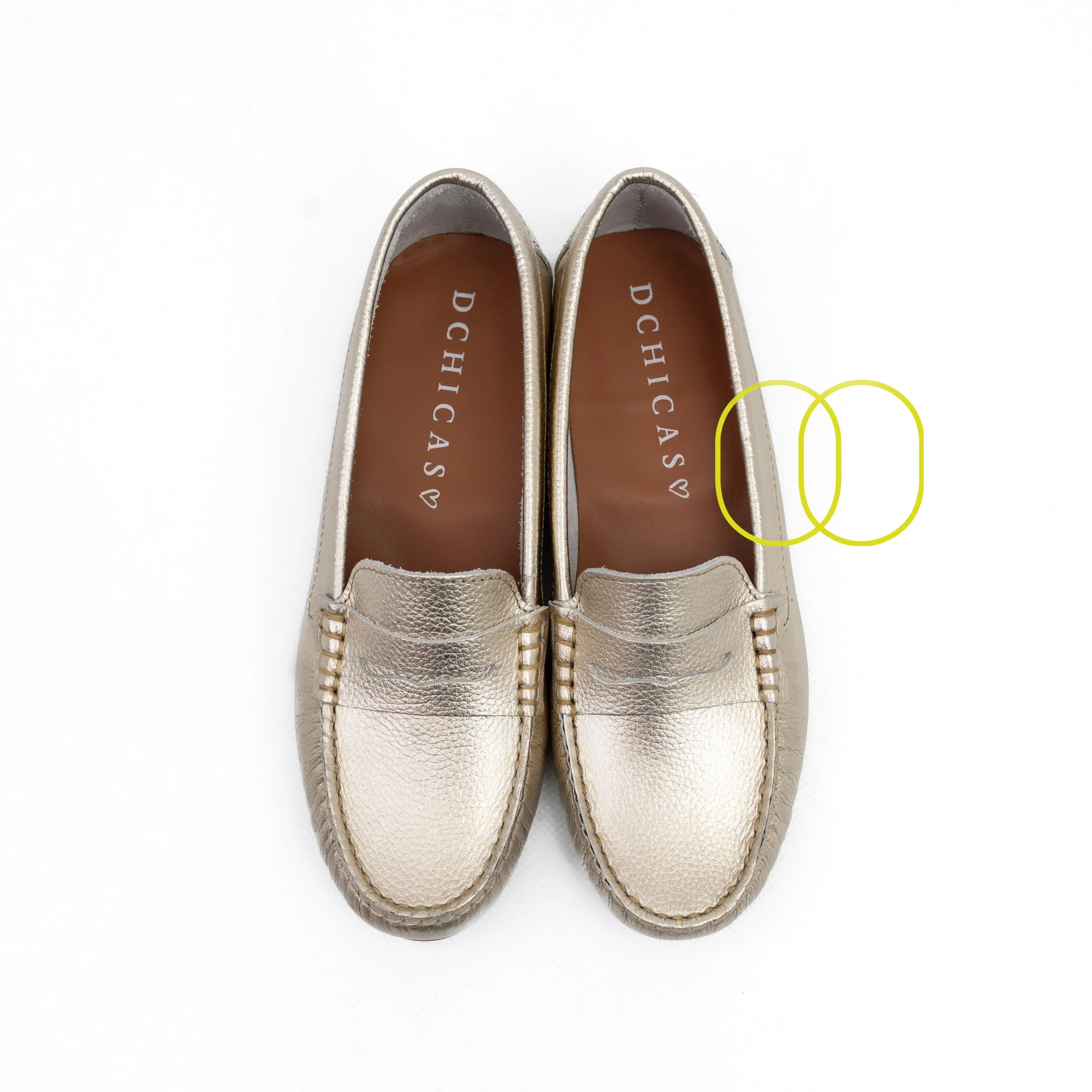 D'Chicas Soft Leather Loafers in Gold