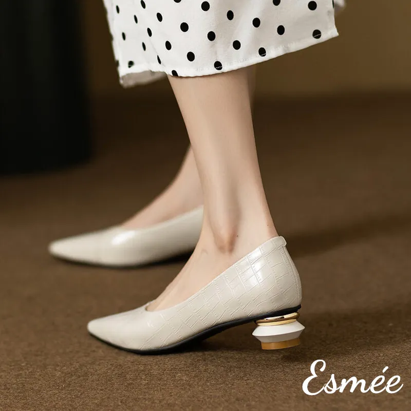 Embossed Leather Heels with Special Designed Heels