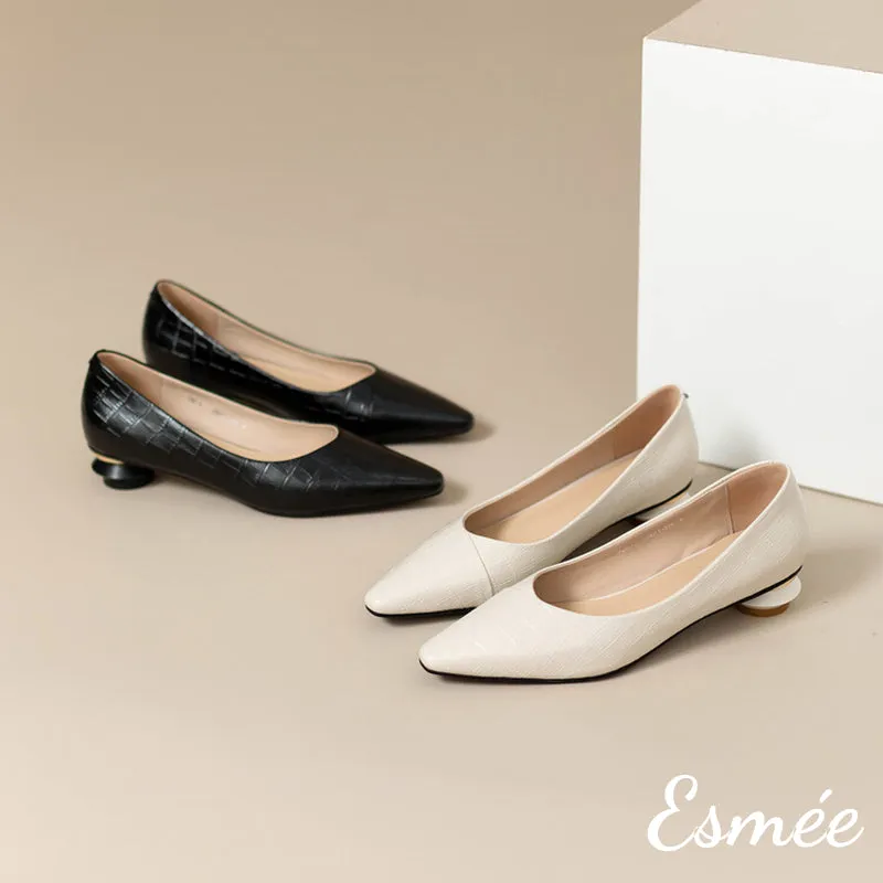 Embossed Leather Heels with Special Designed Heels