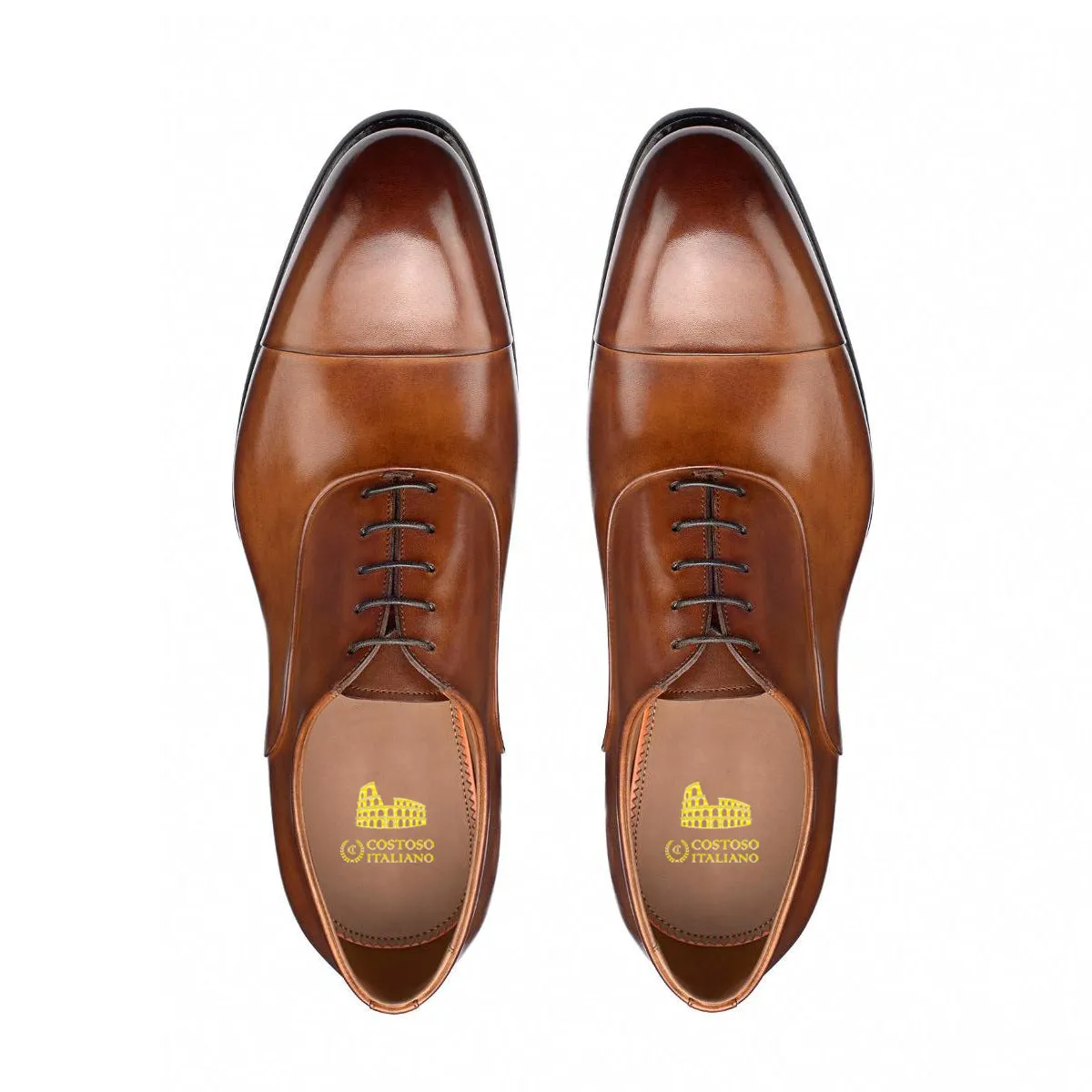 Height Increasing Tan Leather Woodford Balmoral Toe Cap Oxfords - Formal Shoes