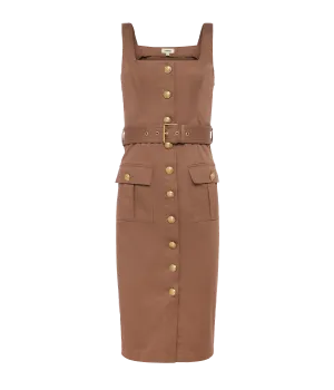 Idy Button Front Dress in Chocolate Malt