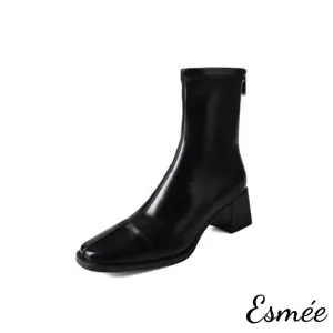 Leather Ankle Boots with 5.5 cm Block Heels