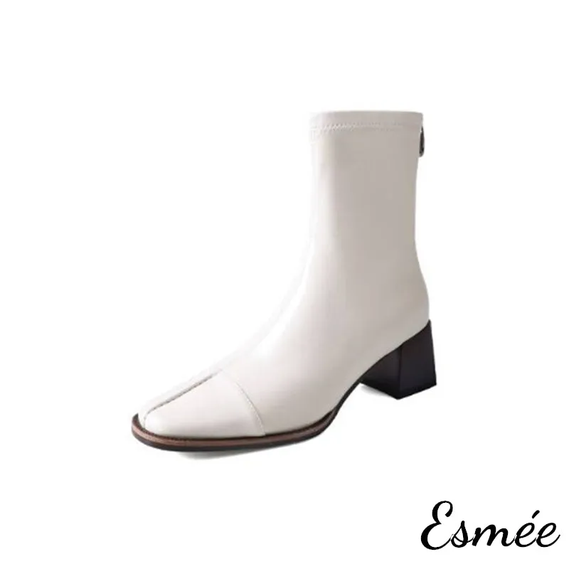 Leather Ankle Boots with 5.5 cm Block Heels