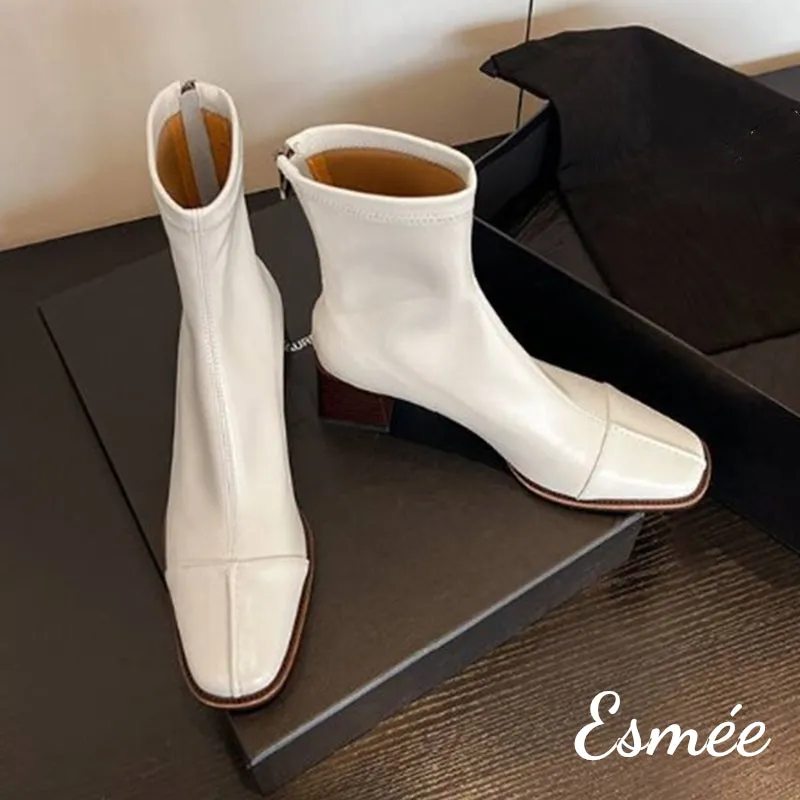 Leather Ankle Boots with 5.5 cm Block Heels