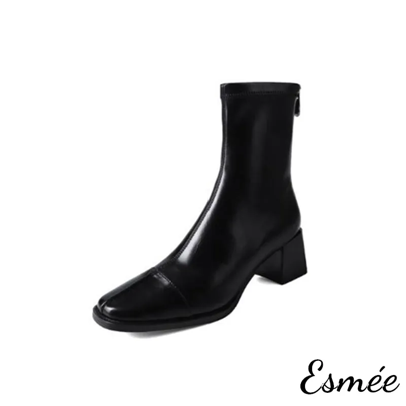 Leather Ankle Boots with 5.5 cm Block Heels
