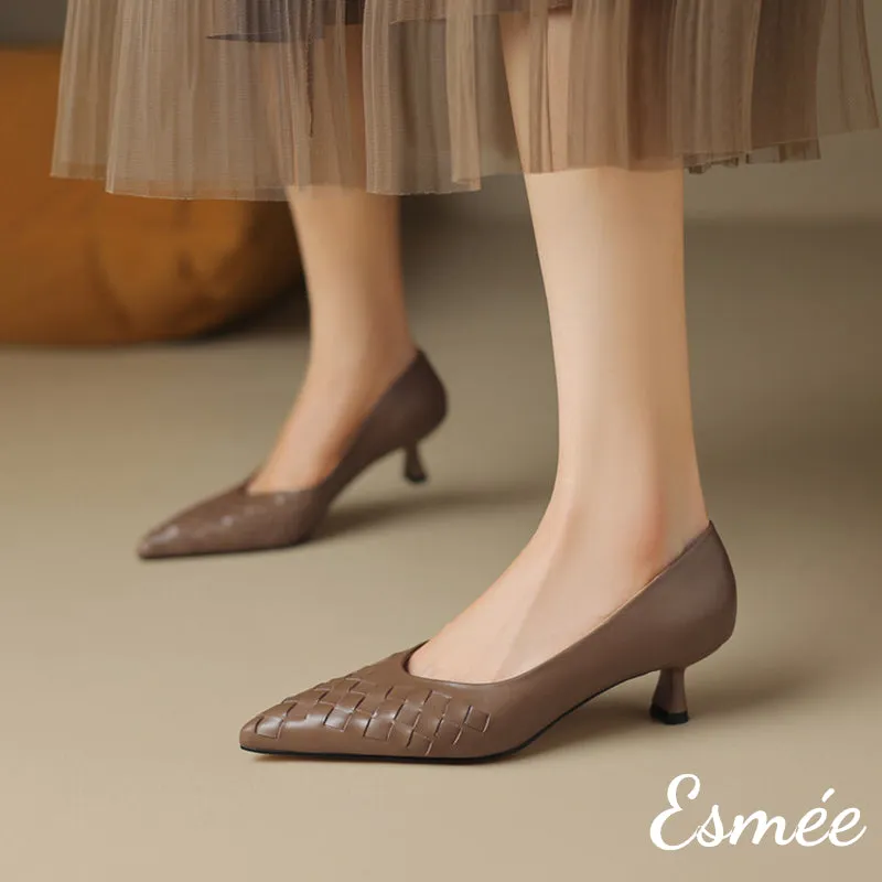 Leather High Heels with Woven Design