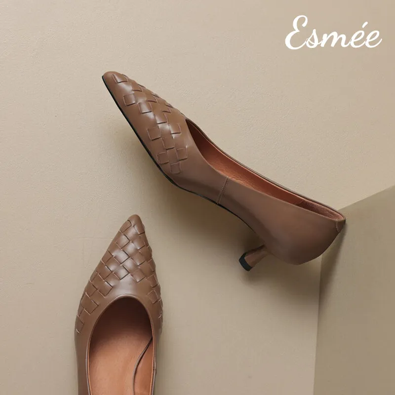 Leather High Heels with Woven Design