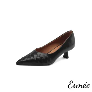 Leather High Heels with Woven Design