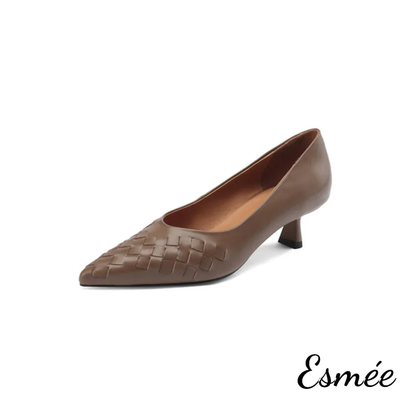 Leather High Heels with Woven Design