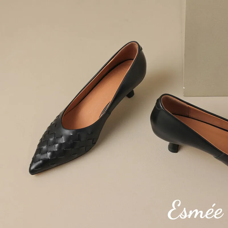 Leather High Heels with Woven Design