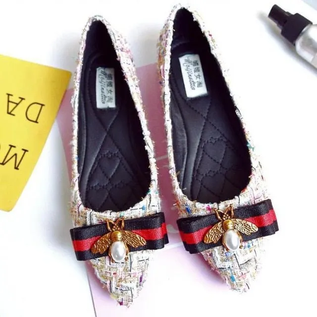 MOCC CORN Lightweight Breathable Pointed Toe Flat Heel Fancy Buckle Shoes