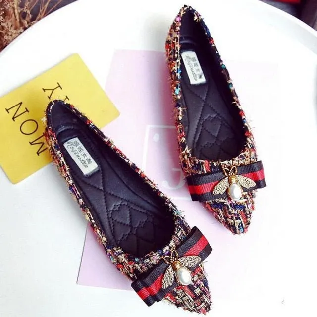 MOCC CORN Lightweight Breathable Pointed Toe Flat Heel Fancy Buckle Shoes