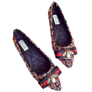 MOCC CORN Lightweight Breathable Pointed Toe Flat Heel Fancy Buckle Shoes