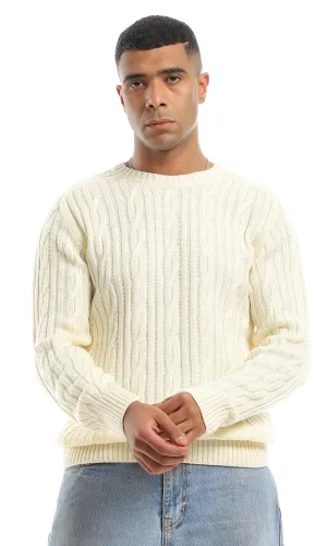 O151316 Cream Wide Ribs Slip On Acrylic Pullover