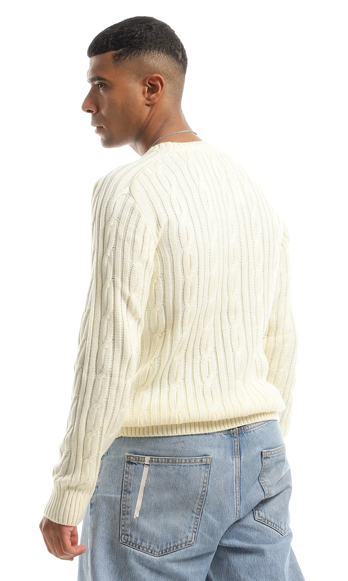 O151316 Cream Wide Ribs Slip On Acrylic Pullover