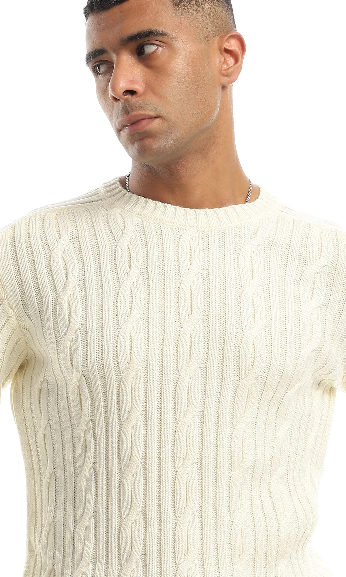 O151316 Cream Wide Ribs Slip On Acrylic Pullover