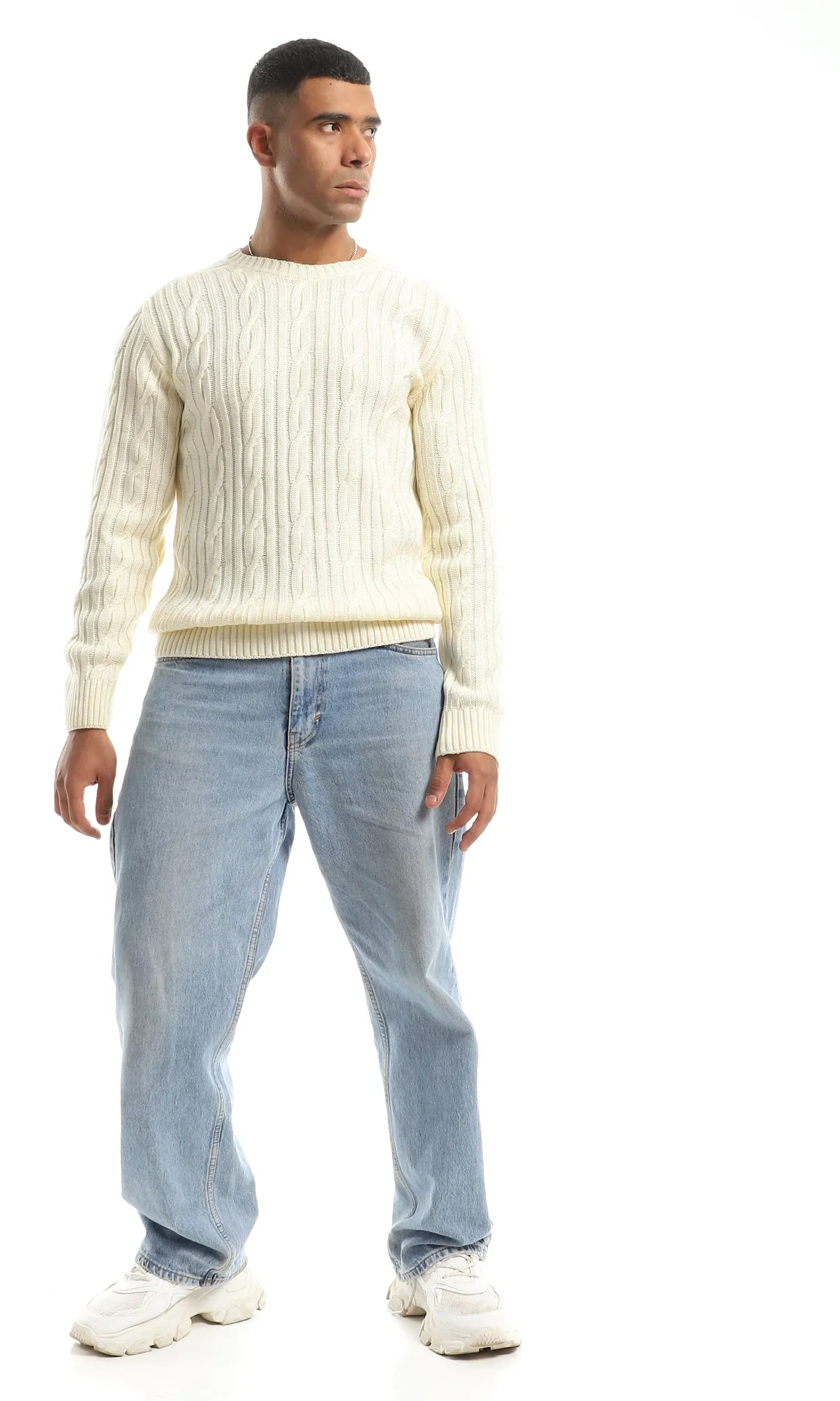 O151316 Cream Wide Ribs Slip On Acrylic Pullover