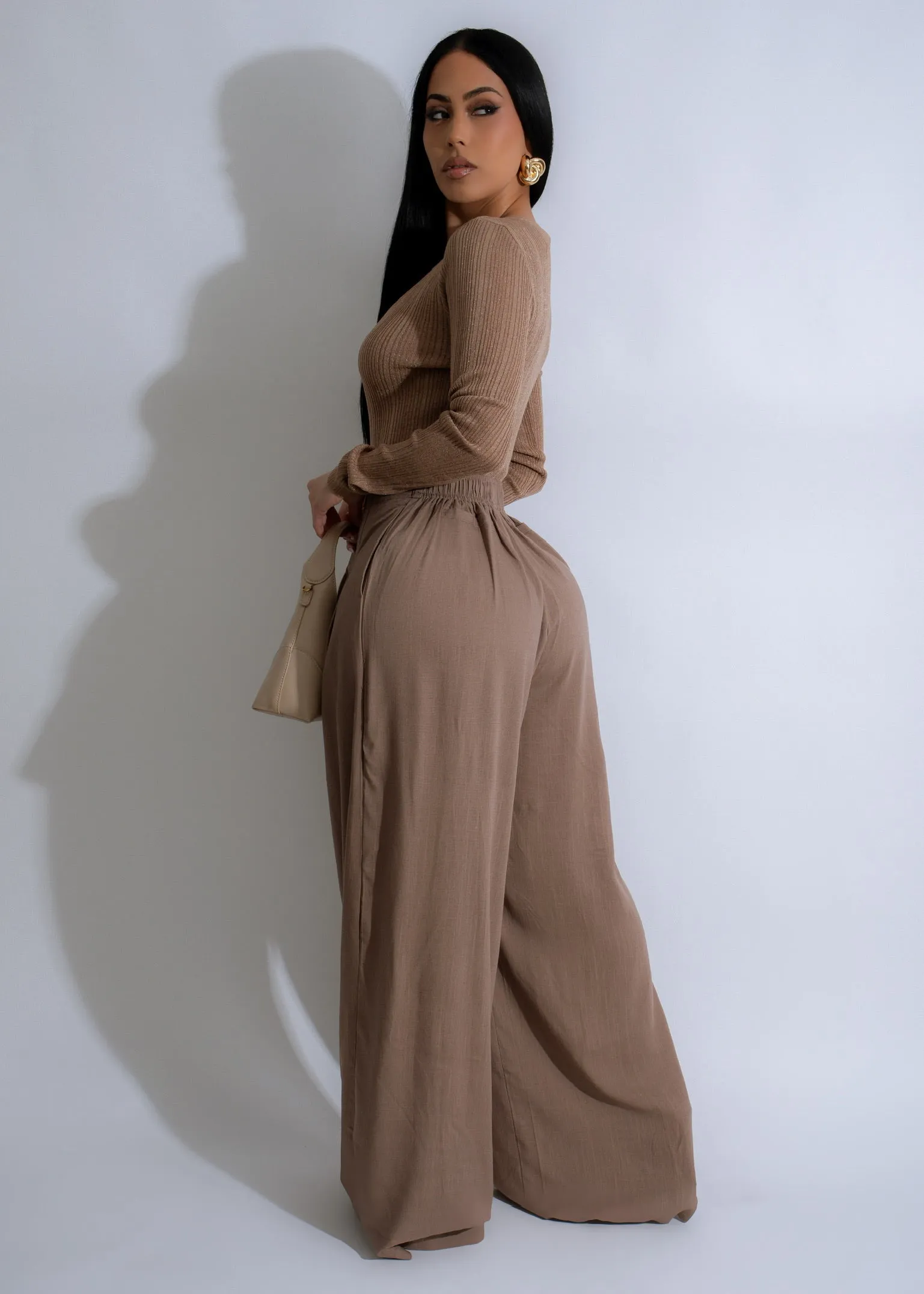 Serene Flow Ribbed Linen Pant Set Brown