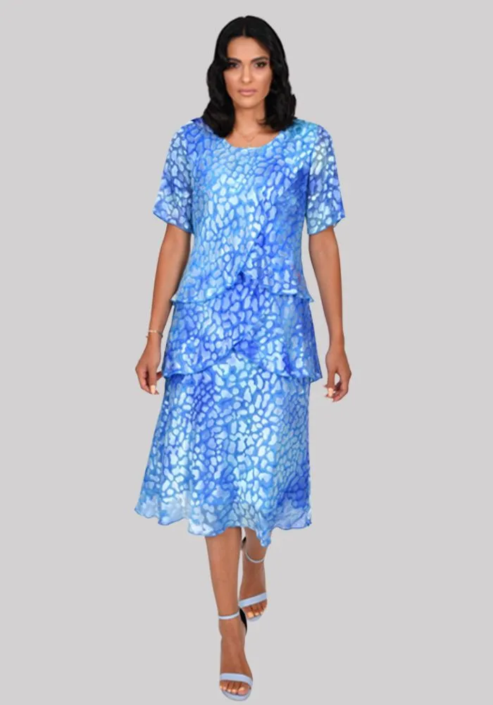 Sky Blue Silk Dress With Silver Pattern Detail