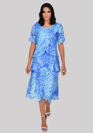 Sky Blue Silk Dress With Silver Pattern Detail
