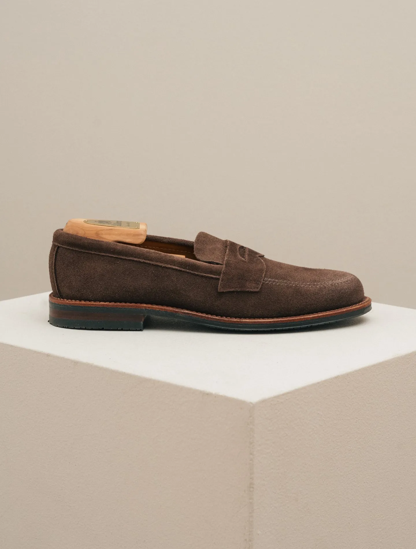 Suede Penny Loafer Dark Brown