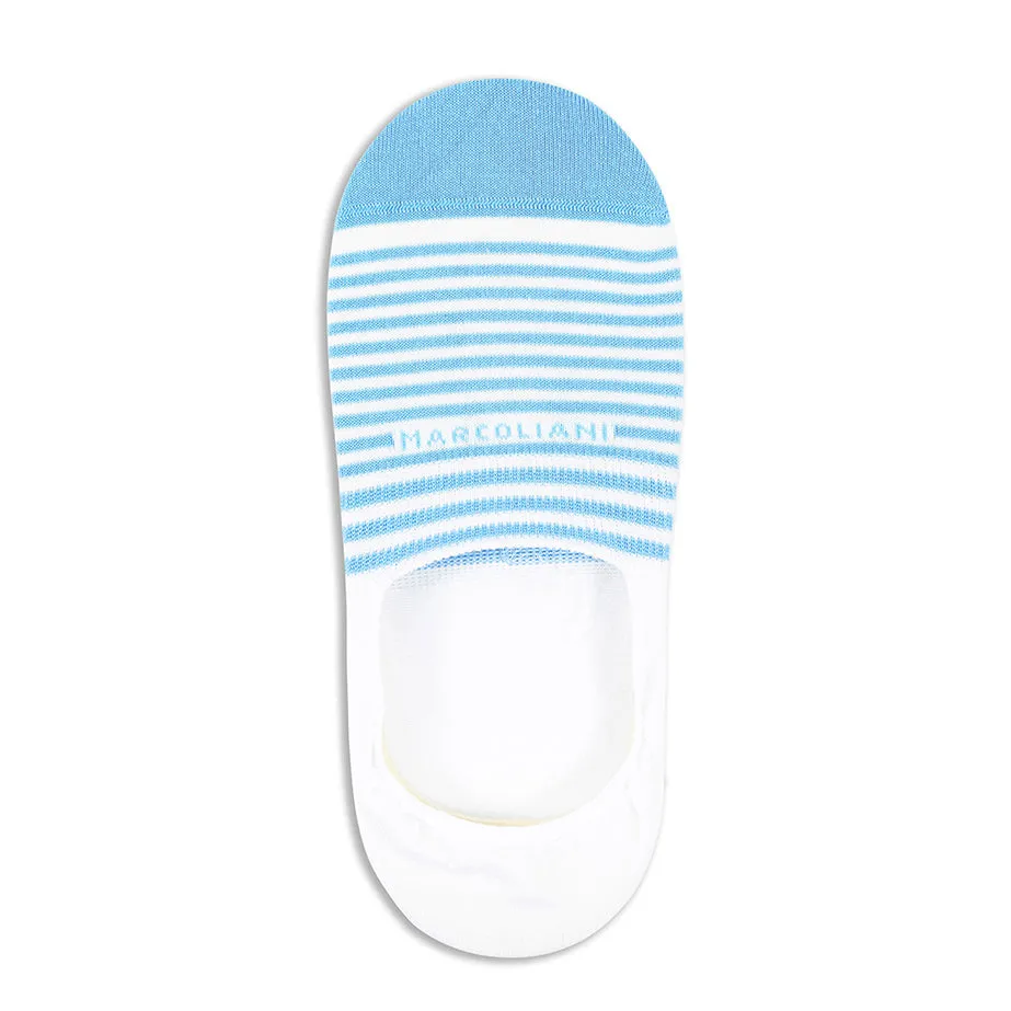 White & Blue Stripe Invisible Touch No-Show Socks - Marcoliani