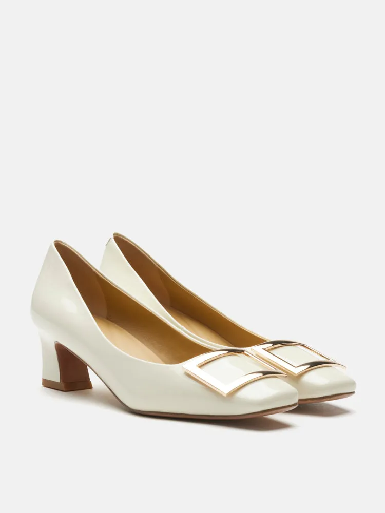 Yvette Buckle Square-Toe Pump Heels