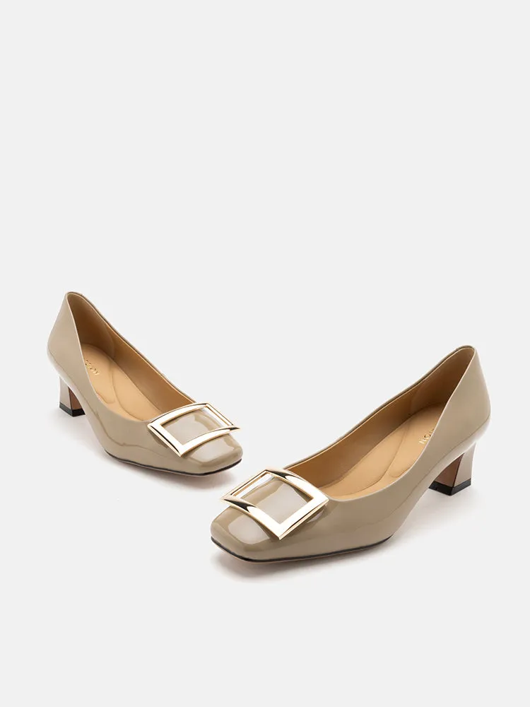 Yvette Buckle Square-Toe Pump Heels