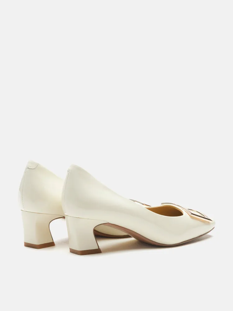 Yvette Buckle Square-Toe Pump Heels