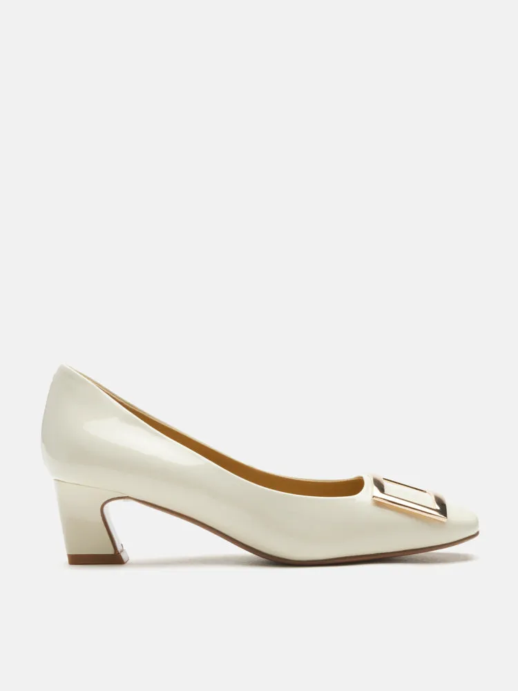 Yvette Buckle Square-Toe Pump Heels