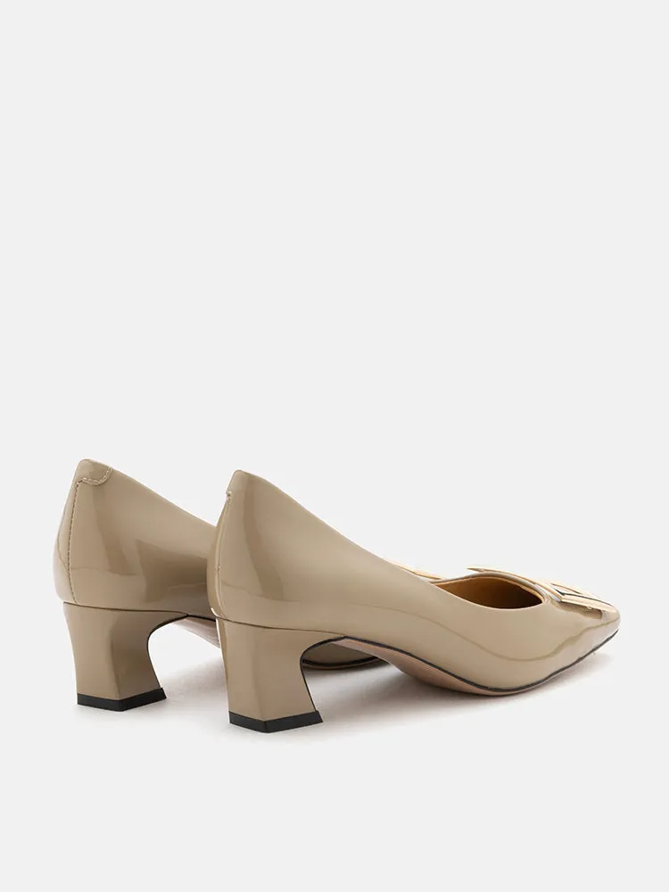 Yvette Buckle Square-Toe Pump Heels