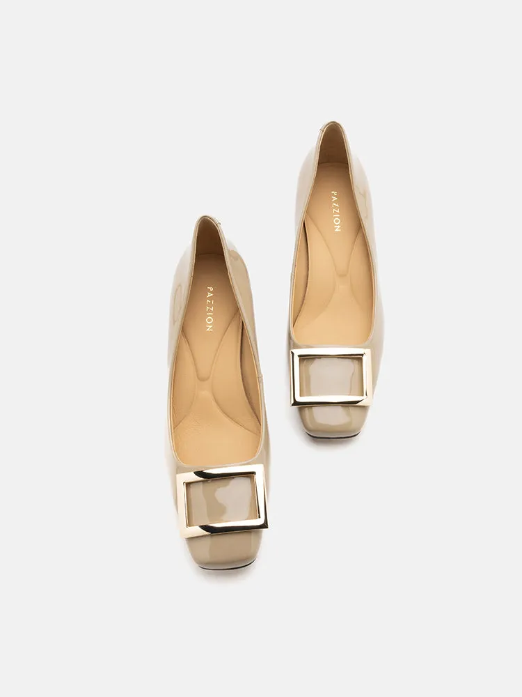 Yvette Buckle Square-Toe Pump Heels