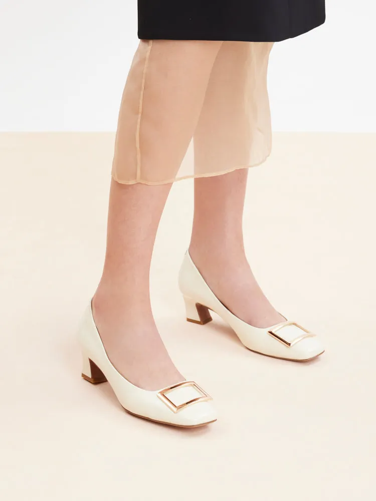 Yvette Buckle Square-Toe Pump Heels