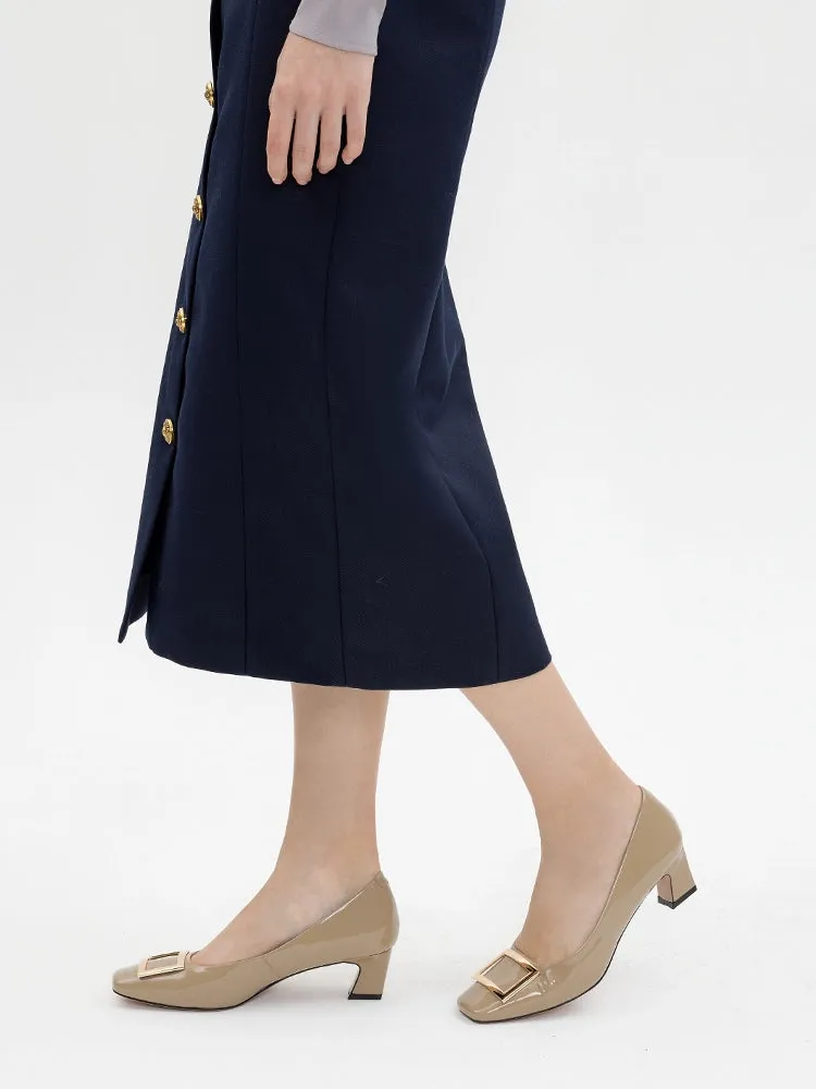 Yvette Buckle Square-Toe Pump Heels
